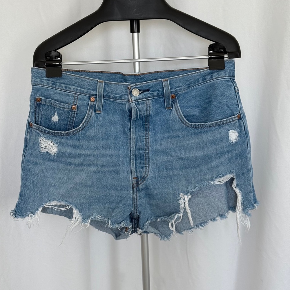 Levi's Blue Distressed Jean Shorts